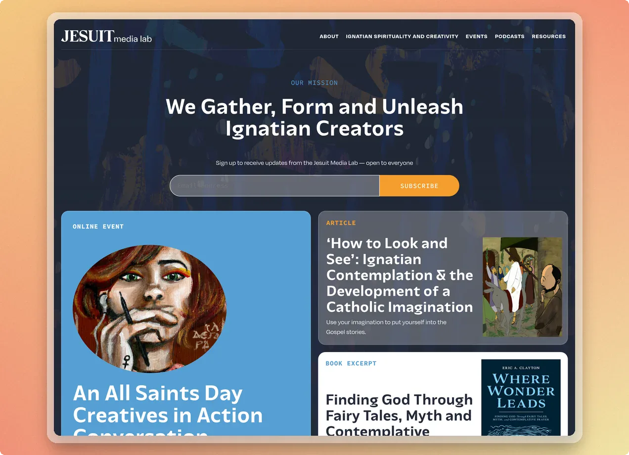 Jesuit Media Lab homepage, winner of Best New Website at the 2024 Catholic Media Awards