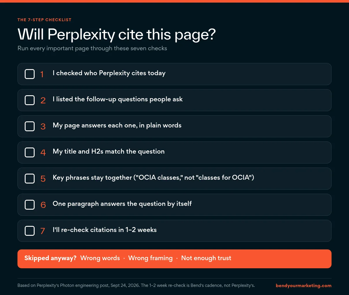 Seven-step checklist for getting cited by Perplexity