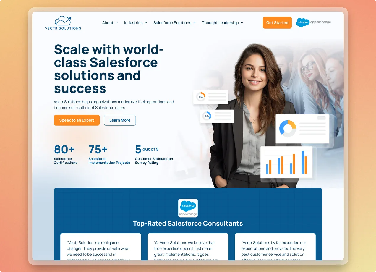 Vectr Solutions homepage built on Elementor